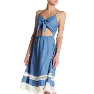 Lovers & Friends Denim Tie Front Midi Tencel Dress